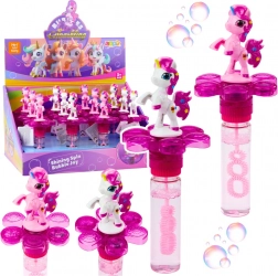 Čarobni štapić za mjehuriće Jednorog s rotirajućim cvijetom i LED svjetlom 20 cm