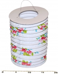 Papirnati lampion valjak Bijela s cvjetovima 15 cm