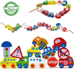 Woopie Green drvene nizanljive perle vozila 13 kom