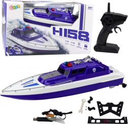 Plavi policijski motorni čamac na daljinsko upravljanje