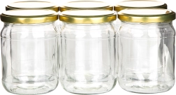 Set od 6 staklenki za konzerviranje 520 ml sa zlatnim poklopcima fi 82