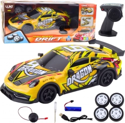 RC sportski automobil s osvijetljenom karoserijom i drift kotačima – žuti