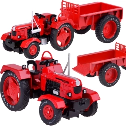 metalni crveni traktor s prikolicom 1:18 s gumenim kotačima