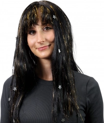 Perika s crnom kosom ukrašena zlatnim prugama i zvjezdama