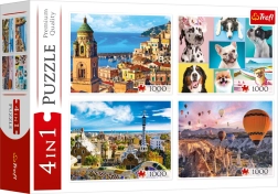 Trefl Puzzle 4x1000 Komada - Amalfi, Portreti pasa, Baloni nad Kapadokijom i Park Güell
