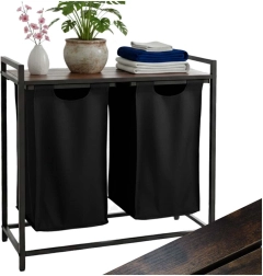 Two-Compartment Laundry Hamper with Shelf and Top Board, Loft Design, 76 L