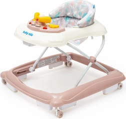 BABY MIX baby walker with steering wheel and silicone wheels – pink
