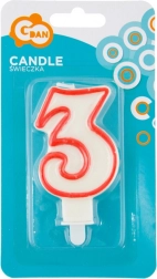 Svijeća za tortu broj 3 s crvenim obrubom GODAN