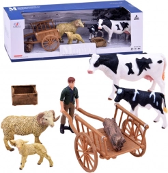 Set figurica farma – krava, tele, ovan, ovčica i farmer s životinjskom ogradom – C