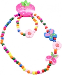 Set ogrlice i narukvice s leptirićima od drvenih perli