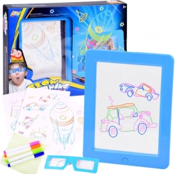 Osvijetljena ploča za crtanje s 3D naočalama i neonskim markerima – Plava