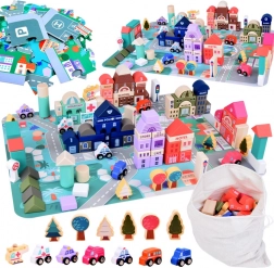 Pastelni drveni set Grad s puzzle igraćom podlogom