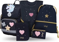 Baagl školski set 5 kom Ergo Unicorn Gold – aktovka, pernica, vrećica, pregača i novčanik