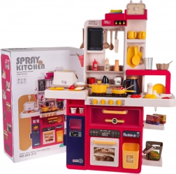 Dječja interaktivna kuhinjica s parom, svjetlima i zvukovima, 80 dijelova – Crvena