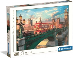 Puzzle 500 dijelova CLEMENTONI – Westminster Bridge, Big Ben i crveni autobus