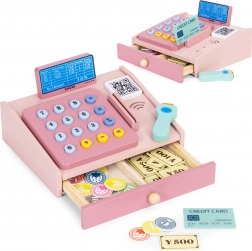 Drvena blagajna za djecu sa skenerom, kovanicama i platnom karticom