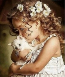 Dijamantna mozaika - Djevojka s mačićem