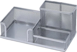 Metalni stolni organizator s držačem za olovke i kockom za bilješke, srebrni