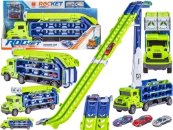 Car transporter with launch ramp and 3 cars