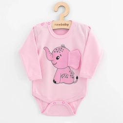 Dječji bodi s dugim rukavima NEW BABY Happy Elephant ružičasti