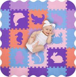 Humbi pjenasta podloga za igru i ograđeni prostor 3-u-1, životinjice, 120 × 120 cm, pastelno ružičasta/ljubičasta/plava