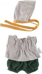 Komplet s kapicom za lutke 21 cm siva čipka
