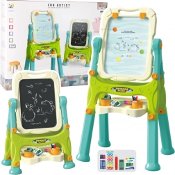 Edukativna obostrana ploča na stalku sa zelenim dodacima 3u1