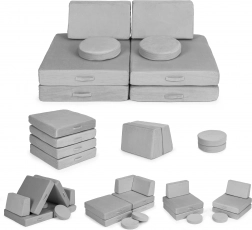 velika sklopiva modularna dječja sofa, 8 mekanih jastuka – siva ecotoys
