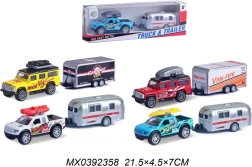 metalni model automobila s prikolicom na navijanje (pull back)