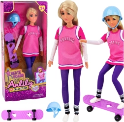 Anlily skateboarderica – lutka s ljubičastim skateboardom i kacigom 30 cm