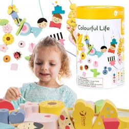 Classic World drvene perlice za nizanje i odijevanje za djecu, 73 dijela