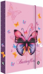 Kutija za bilježnice A5 Leptir – ljubičasta laminirana mapa s gumicom