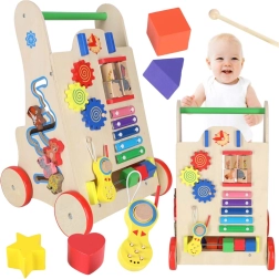 Wooden push walker 6-in-1 – educational activity cart for toddlers