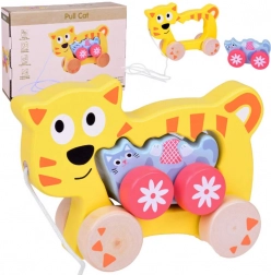 Drveno vučno mače 2-u-1 – obitelj na kotačićima