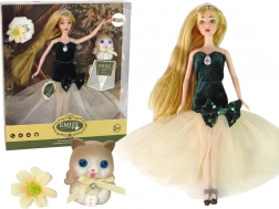 Lutka Emily s dugom kosom, mačićem i cvjetnim ukrasom