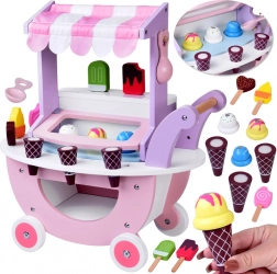 Drveni pastelnI kolica za sladoled s 8 vrsta sladoleda