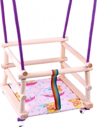 Šarena drvena ljuljačka s jastukom