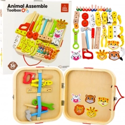Drveni set za male majstore - životinje za slaganje u koferu