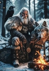 Dijamantno slikanje nordijski ratnik s vukom 30 × 40 cm