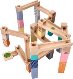 Drveni pastelni kulodrom, 53 dijelova + 6 staklenih kuglica