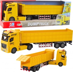 Žuto teretno prijevozno vozilo s prikolicom i zvučnim efektima