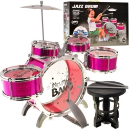 Dječji set bubnjeva, 5 dijelova sa stolicom – Ružičasta