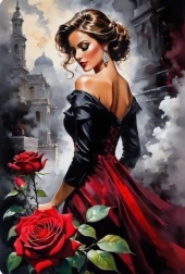 Dijamantno slikanje žena s ružama u gradu 30 × 40 cm