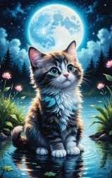 Dijamantno slikanje Mačka kraj ribnjaka 30x40 cm