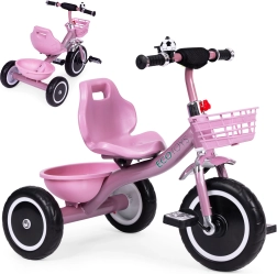 Dječja tricikla s protukliznim ručkama, zvoncem i košarom, ružičasta ECOTOYS