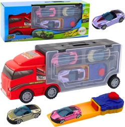 Crveni kamion s mobilnom garažom i izbacivačem + 3 autića