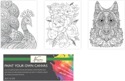 Predcrtano platno za slikanje 20 × 15 cm – vuk, paun i buket