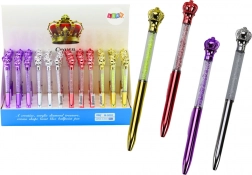 Kemijska olovka s krunom i sjajnim kamenčićima, plava tinta 0,7 mm, miks boja