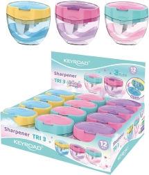Keyroad Tri Plus Pastel Sharpener, three-hole with large-capacity container