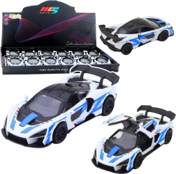 Metalni trkaći sportski automobil 1:32 s pull-back pogonom i vratima na otvaranje – bijeli